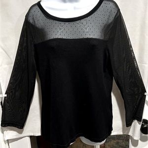 AUGUST SILK XL black dress shirt w/ sheer material on top and arms, women’s.